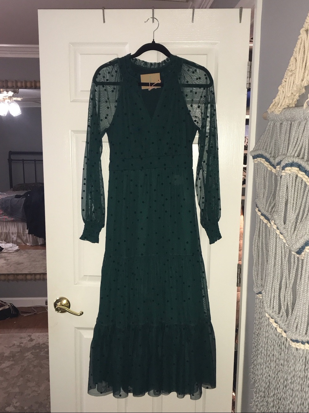 Boden Emerald Green Sheer Polka Dot Maxi Dress